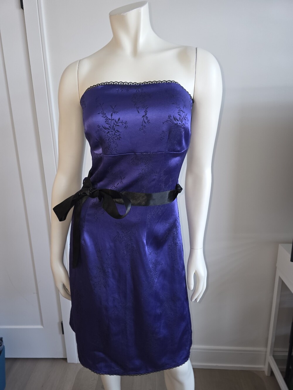 Vintage Y2K Debenhams Royal Purple Sheath Strapless Cocktail Dress Uk 8 / US 4